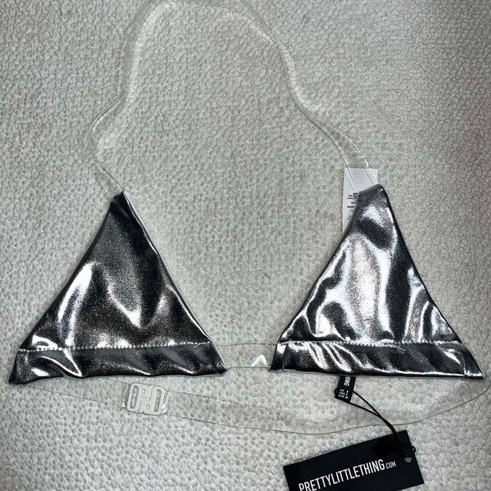 clear strap silver metallic bikini top